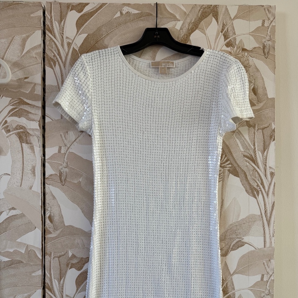 Michael Kors White Sequin Mini Dress – Short Sleeve Cocktail Party - Picture 2 of 4